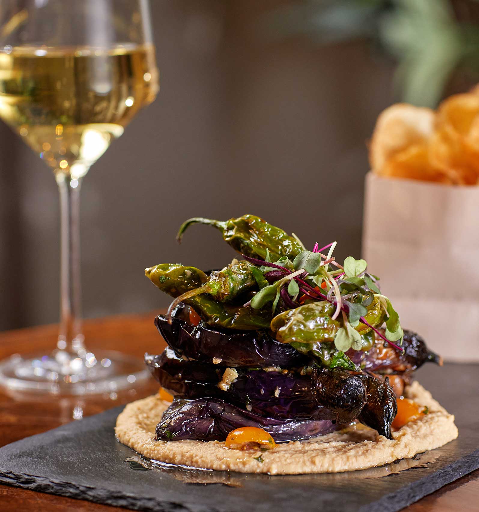 A salad and a glass of wine