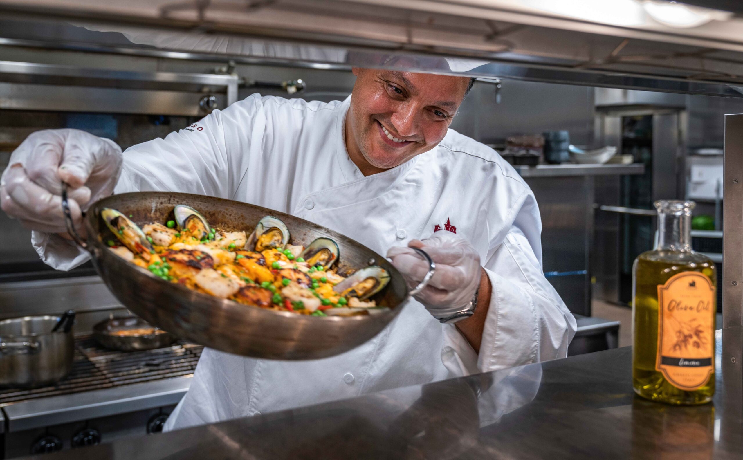 chef placing a dish on the counter